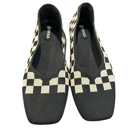 VIVAIA Margot 2.0 Square Toe V-Cut Flats Checker Print Size 39.5 - Picture 3 of 7